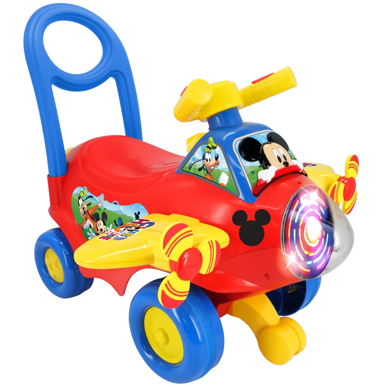 Kiddieland: Disney Activity Plane Ride-On - Mickey - Spinning Light & Sounds, Foot-To-Floor Vehicle, Interactive Dashboard, Push Handle, Toddler 12mo+